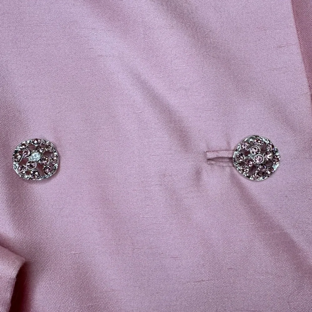 Vintage Rona Pink Skirt Suit Set Rhinestone Button Bow Dress Jacket 2pc - Picture 12 of 16